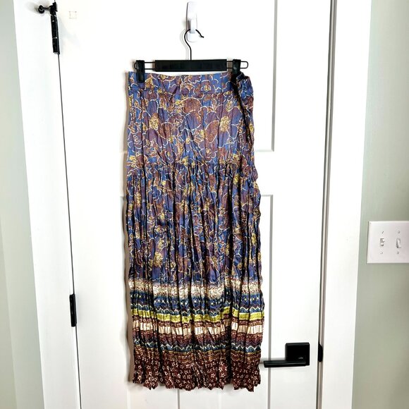 Current Air Floral Border Print Midi Blue Bohemian Western Rodeo Skirt Large - Picture 2 of 6